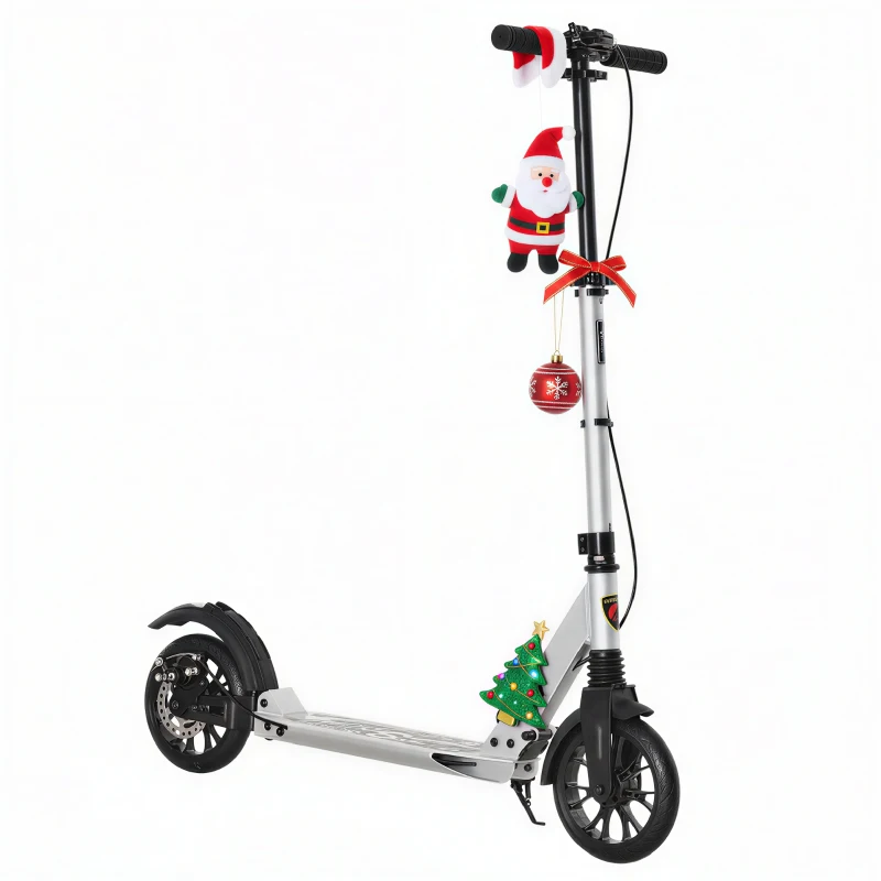 HOMCOM Teen/Adults Aluminium Folding Kick Scooter w/ Shock Mitigation System Silver