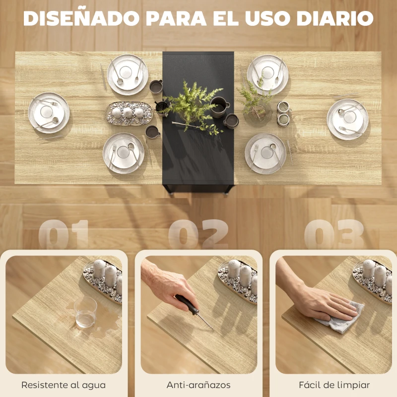 HOMCOM Mesa Plegable de Comedor con Alas Abatibles 4 Compartimentos 3 Formas para Cocina Salón 169x60x75 cm Natural Oscuro