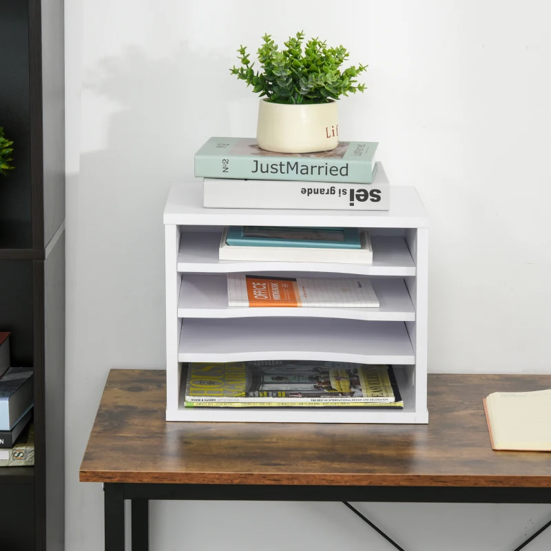 Vinsetto Lot de 2 organiseurs bureau bois blanc avec couches fournitures support d'imprimante dim. 35,5L x 25l x 28,6H cm