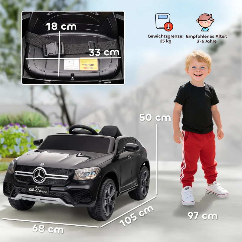 AIYAPLAY Elektroauto für Kinder, 12V Kinderauto mit Fernbedienung, LED-Lichter, Musik, 3 Geschwindigkeiten, 3-6 Jahre, Schwarz