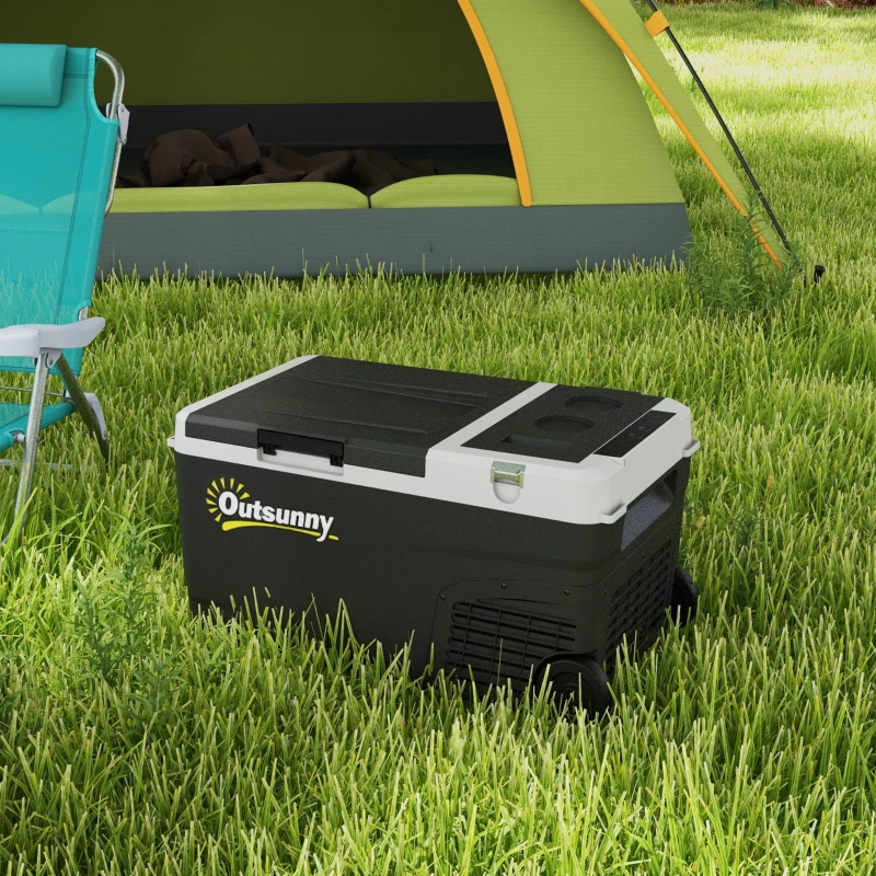 Outsunny Glacière électrique portable congélateur et réfrigérateur avec 2 zones 27 L, 12/24 V DC et 100-240V AC, jusqu'à -20°C