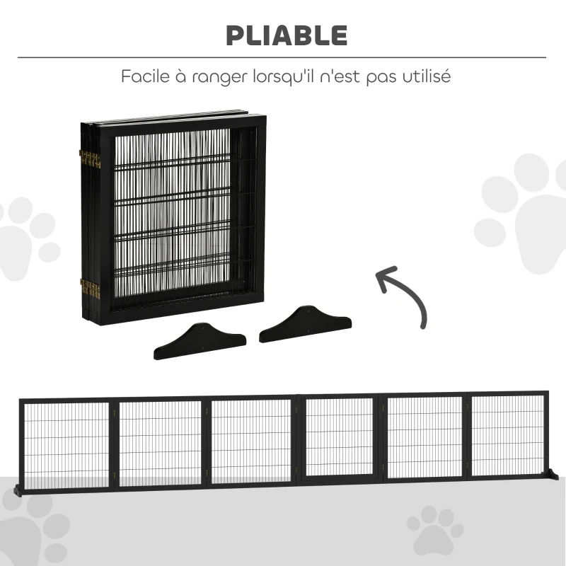 PawHut Barrière de sécurité pour chien barrière pliable à 6 panneaux avec pieds amovibles 432 x 36 x 70 cm noir