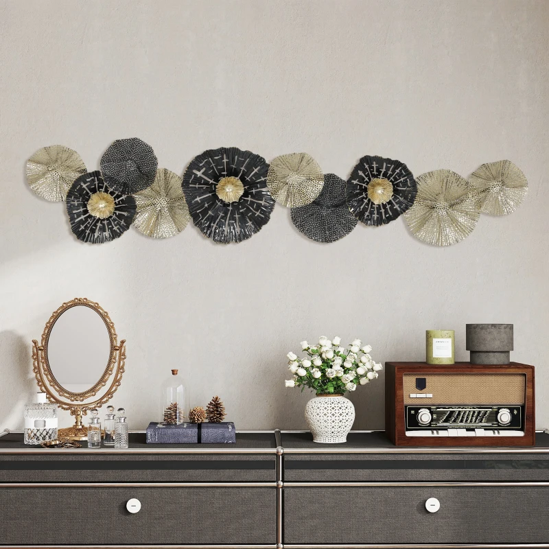HOMCOM Wandbild, Wandschmuck mit Metallrahmen, moderner Stil, Schwarz+Gold