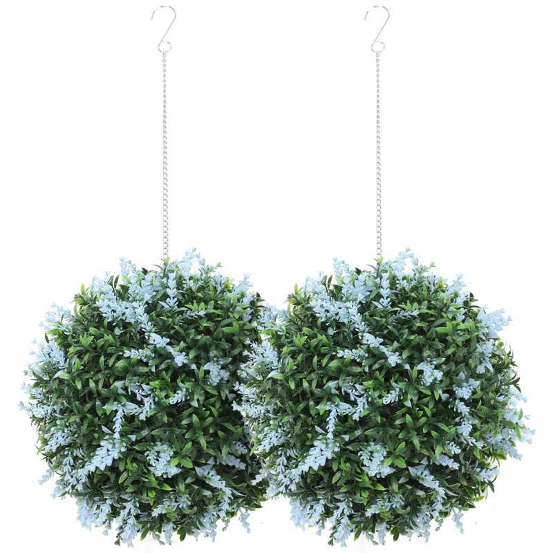 HOMCOM Set of 2 Artificial Plant Topiary Balls, UV-protected Fake Decorative Plants, Blue