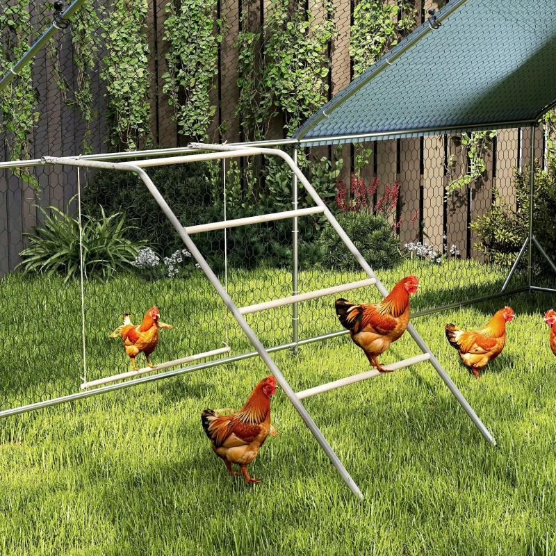 PawHut Posatoio per galline a 5 livelli in legno di pino e acciaio, scala e altalena, 82 x 150 x 110 cm, argento