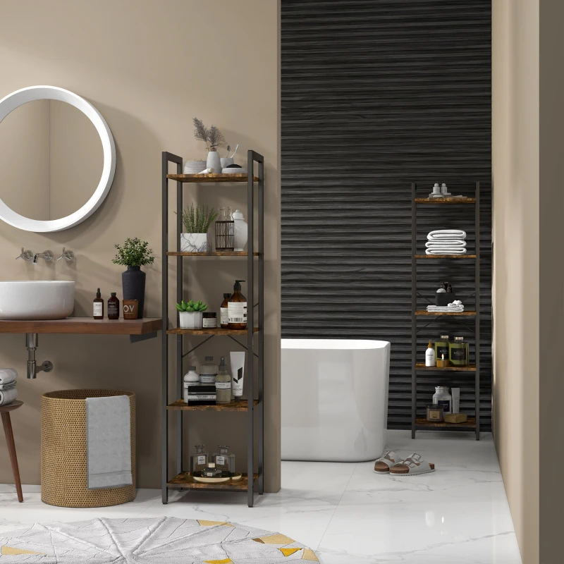 HOMCOM Lot de 2 étagères bibliothèque style industriel H154 cm 10 étagères acier noir en bois aspect bois vieilli