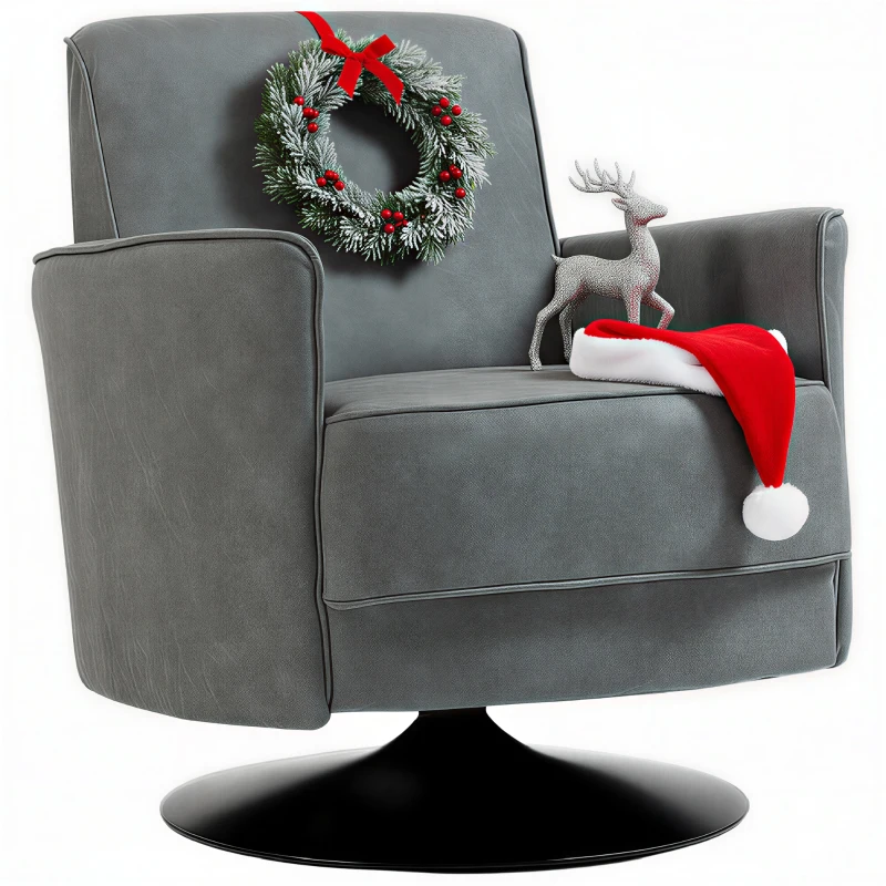 HOMCOM Upholstered Swivel Accent Chair with Thick Padding, Grey