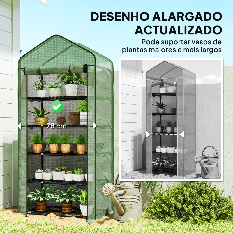 Outsunny Estufa de Jardim de 5 Prateleiras com 1 Porta com Fecho de Correr para Cultivo de Plantas em Terraço 90x49x193 cm Verde