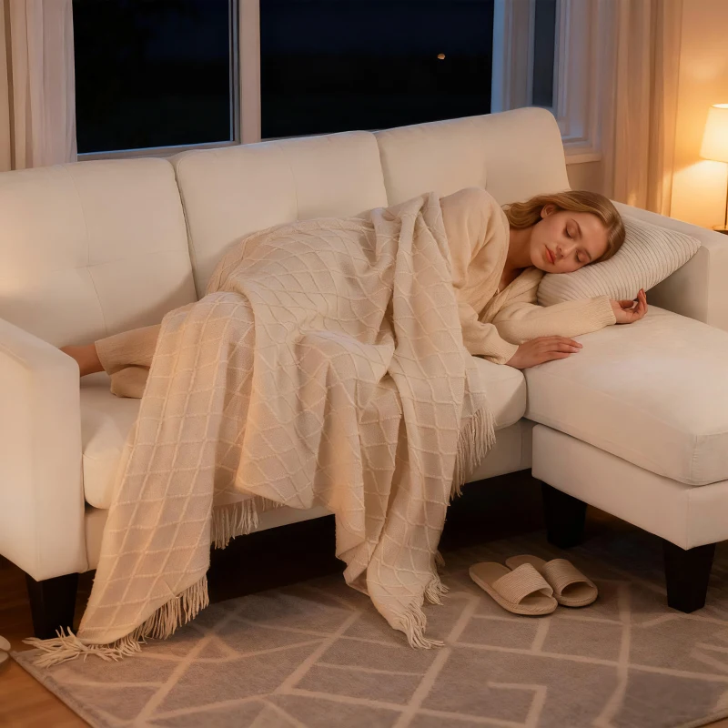 HOMCOM Sofá Chaise Longue Reversible con Estructura de Acero Tapizado en Chenilla 186x130x84cm Crema