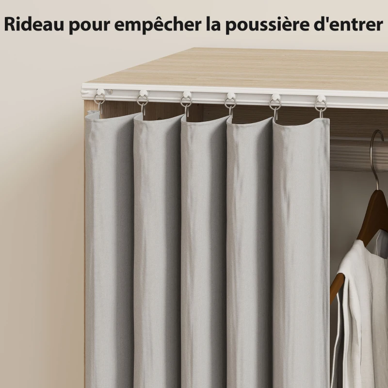 HOMCOM Armoire penderie vêtement dressing mobile 4 roulettes tringle à vêtements et étagères 80x40x128cm, effet bois naturel