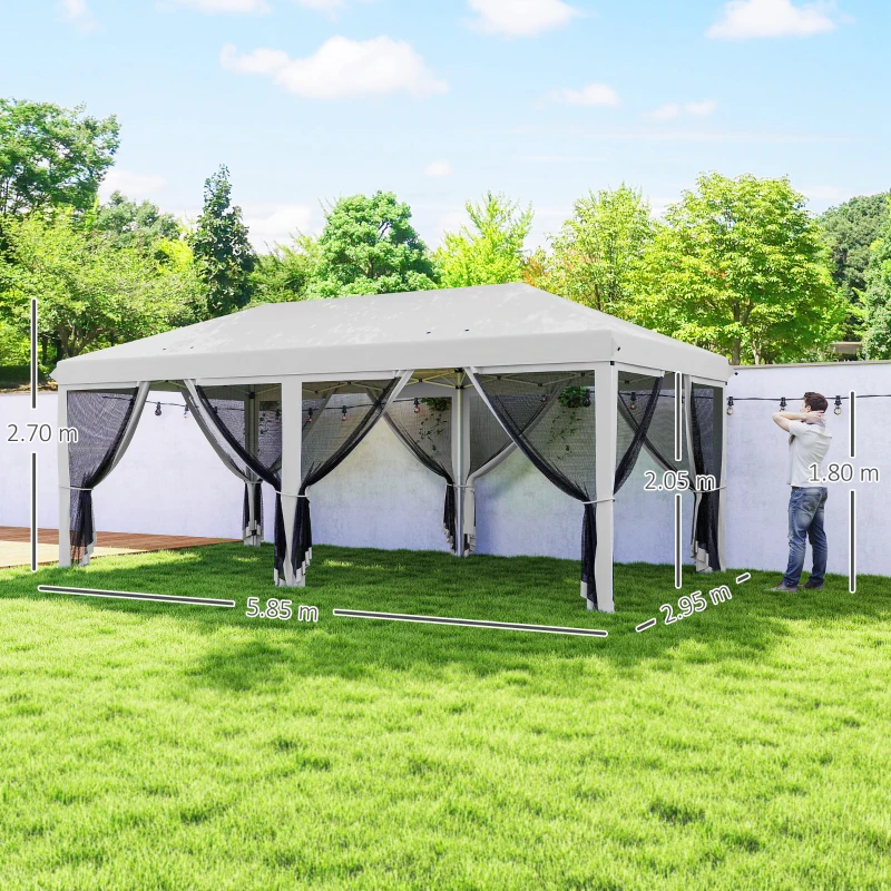 Outsunny Gazebo Pieghevole 6x3 m in Acciaio con 6 Tende Zanzariera, color Crema