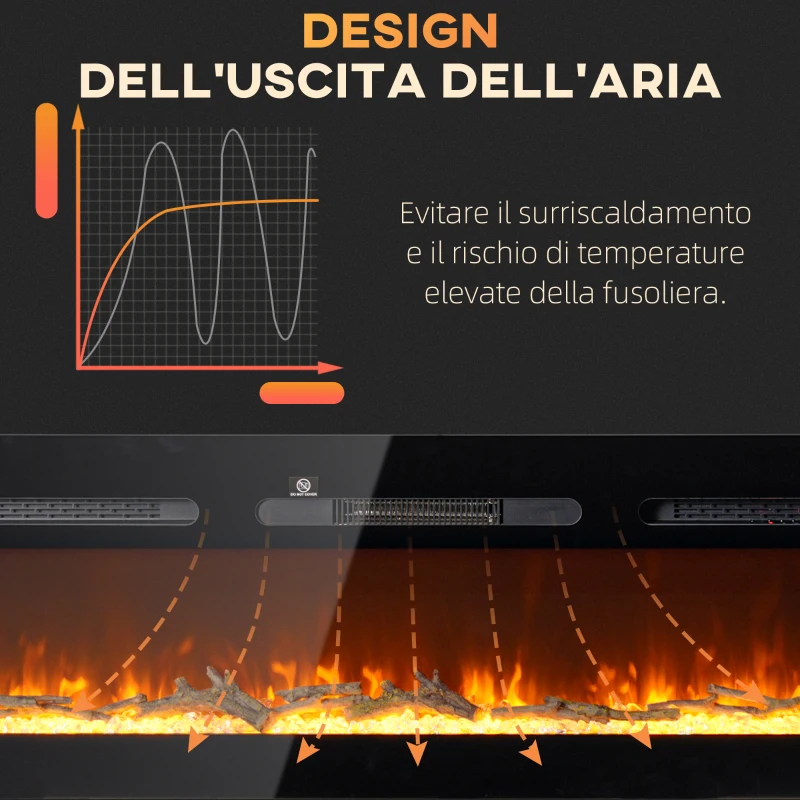HOMCOM Camino Elettrico 1800W Regolabile con Telecomando, in Acciaio e Vetro Temperato, 152.4x15.8x45 cm, Nero