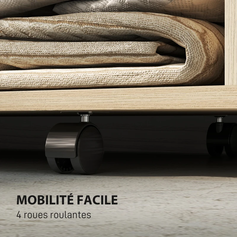 HOMCOM Armoire penderie vêtement dressing mobile 4 roulettes tringle à vêtements et étagères 80x40x128cm, effet bois naturel