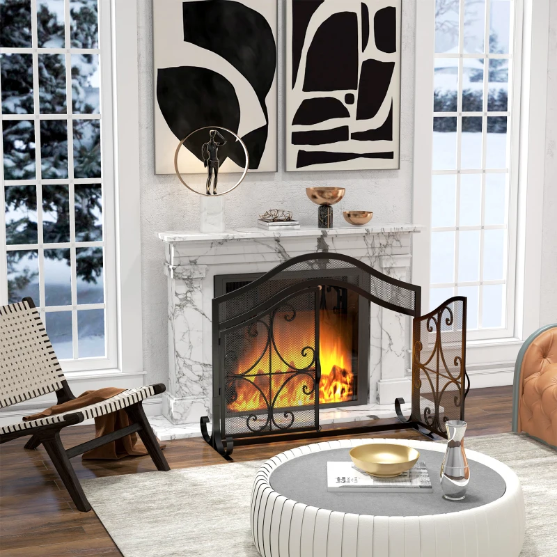 HOMCOM Grille de protection pour cheminée panneau unique en maille d'acier 105 x 40 x 80,5 cm noir