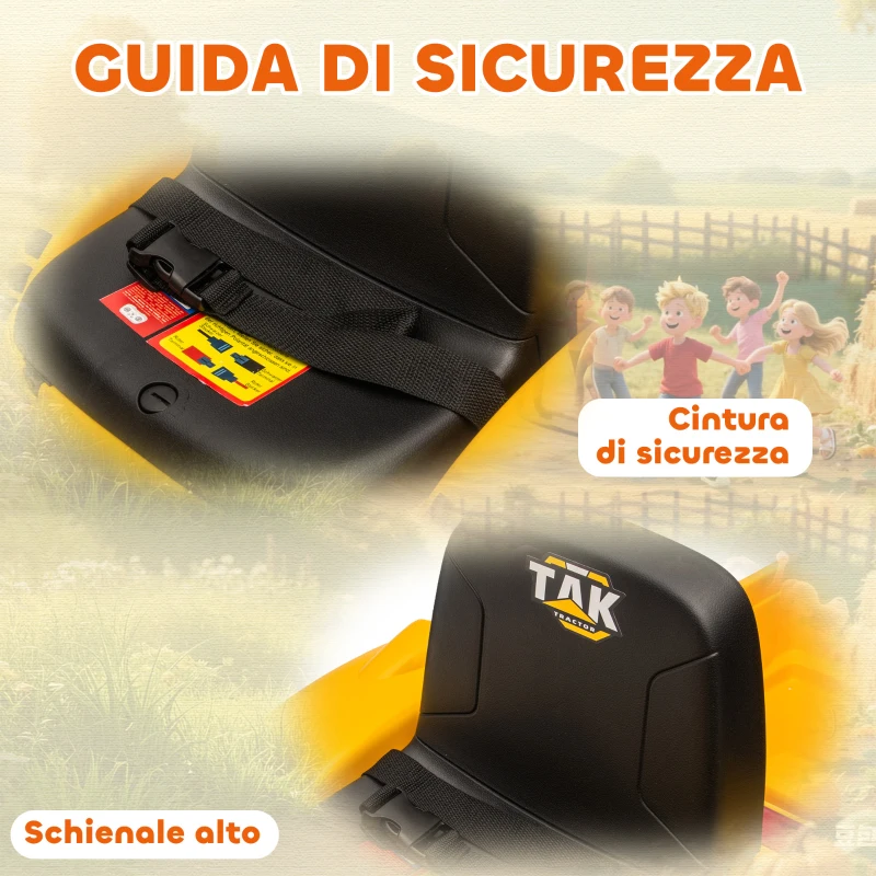 AIYAPLAY Escavatore per Bambini Elettrico 12V con Benna, Rimorchio e Telecomando, Età 3-8 Anni, Giallo