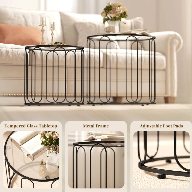HOMCOM Elliptical Cut-Out Nesting Tables - Black