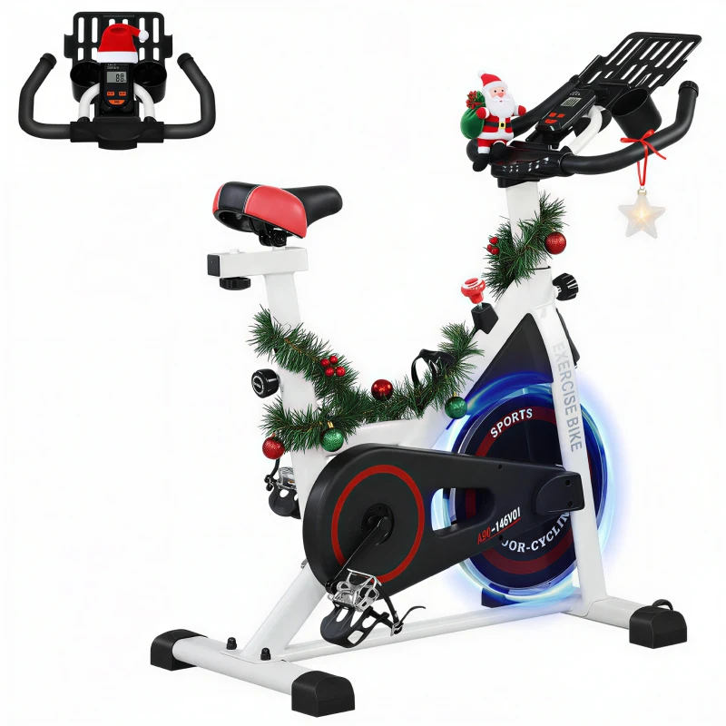 HOMCOM Exercise Bike, 8kg Flywheel Stationary Bike Indoor Cycling Machine with Adjustable Resistance Seat Handlebar, White
