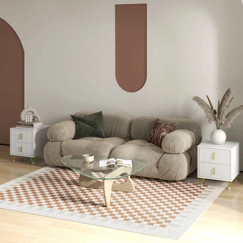 HOMCOM Table de chevet table de nuit avec 2 tiroirs style art déco - 40 x 40 x 47 cm - métal doré et blanc