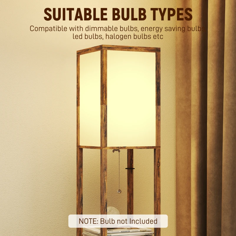 HOMCOM Floor Lamp with Shelves, 4 Layer Standing Lamp with USB Ports, 3 Colour Temperature, Rustic Brown