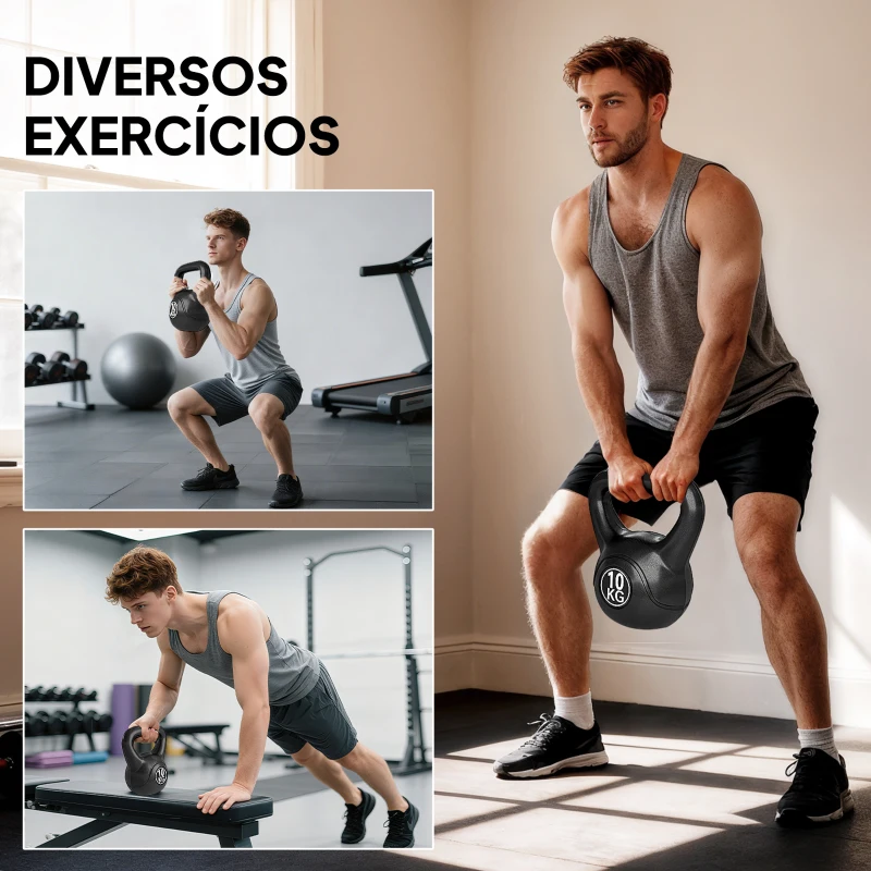 HOMCOM Peso Russo de 10 kg Kettlebell Preenchido de Areia com Punho Largo e Antiderrapante para Trenos em Casa e Ginásio 25x19x28 cm Preto