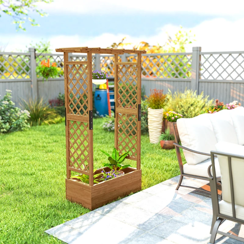 Outsunny Hochbeet mit Rankengitter und Dach, für Blumen, Obst, Gemüse, Kräuter, 110 x 44 x 181 cm, Holz, Orange