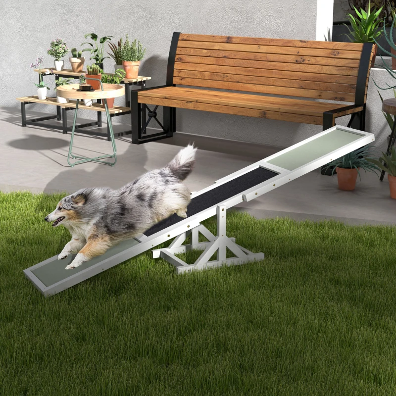 PawHut Agility sport per cani, attrezzatura da addestramento antiscivolo 180 x 30 x 30 cm Grigio bianco