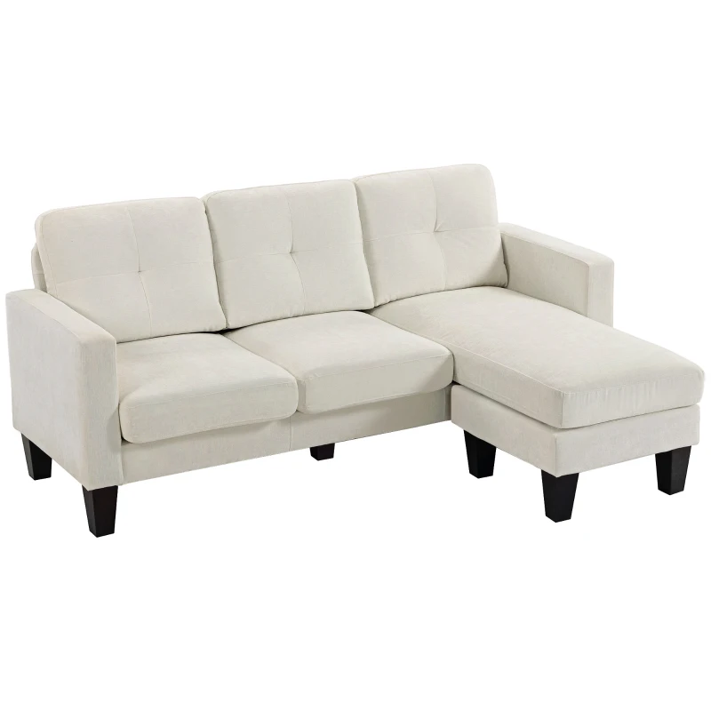 HOMCOM Sofá Chaise Longue Sofá em Forma de L Estofado em Poliéster Sofá de Canto Reversível 186x130x84 cm Creme