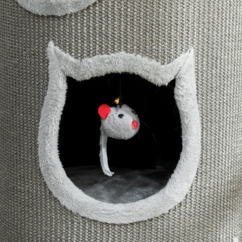 PawHut Katzenkratzfass, 96 cm, 4-Ebenen-Katzenturm mit waschbarem Bett, 3 Schlafhöhlen, Hängespielzeug, für mehrere Katzen Grau