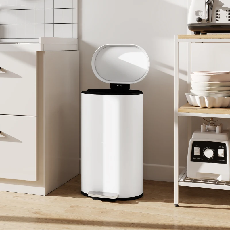 HOMCOM 30 L Modern Curved Kitchen Bin - Cream