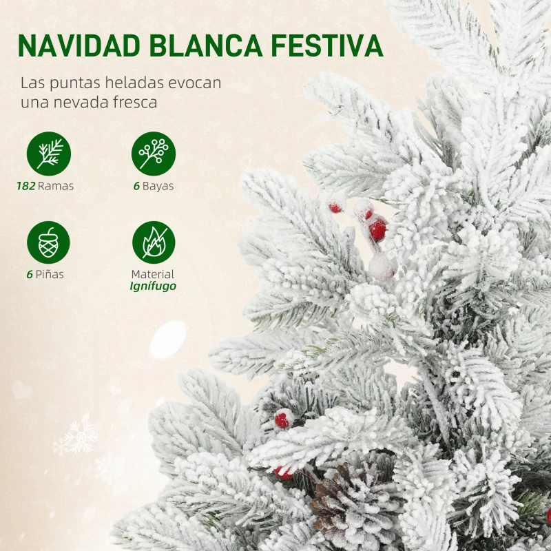 HOMCOM Mini Árbol de Navidad Artificial 60 cm con 35 Luces LED 182 Ramas Densas con Nieve Adornos y Base de Arpillera Verde