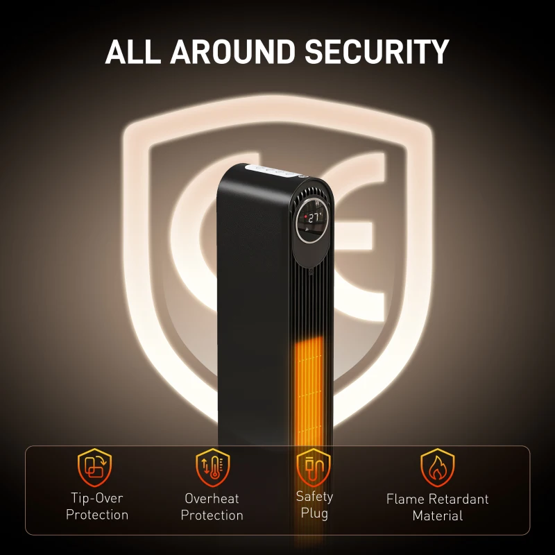 HOMCOM 2000W Ceramic Electric Heater with Fan, Timer, Oscillation - Black