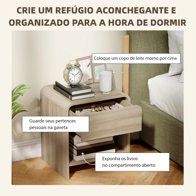 HOMCOM Conjunto de 2 Mesas de Cabeceira Nórdicas com Cantos Arredondados Gaveta e Prateleira Aberta 40x35x45 cm Madeira