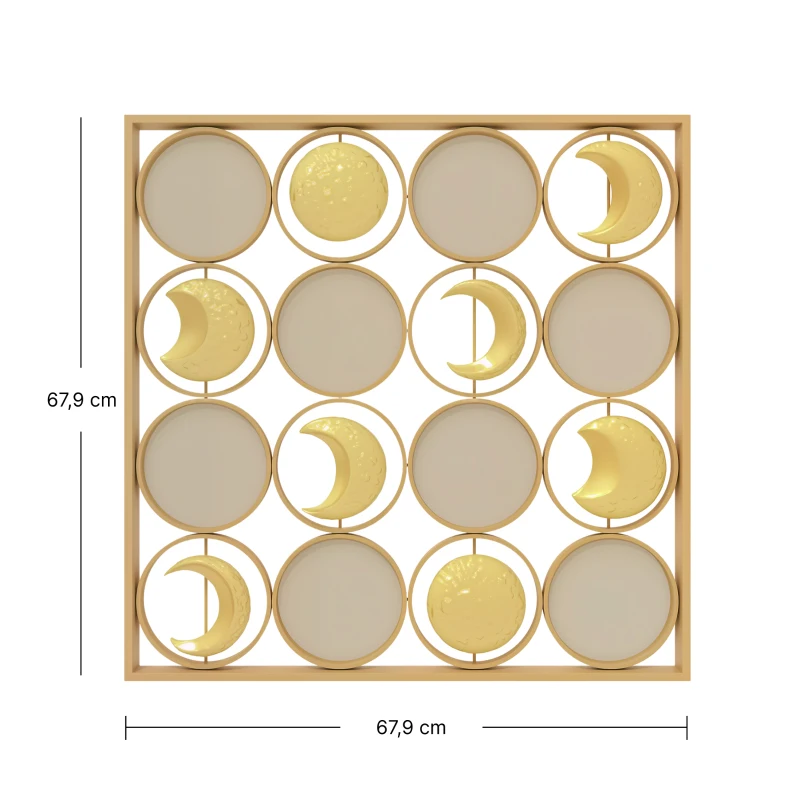 HOMCOM Decoración de Metal para Pared de Fases Lunares Multidireccional con 16 Discos Dorado
