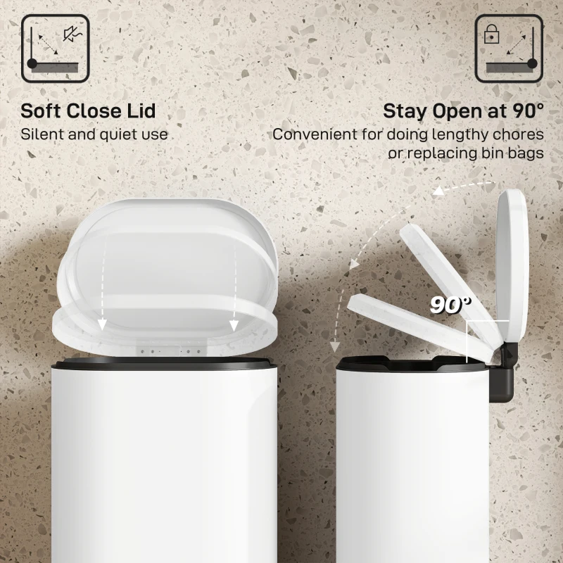 HOMCOM 30 L Modern Curved Kitchen Bin - Cream