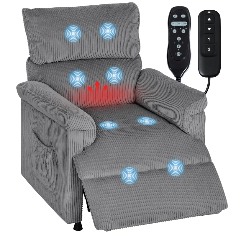 HOMCOM Corduroy Electric Massage Recliner - Grey