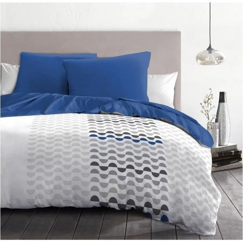 Parure de couette microfibre AMBROISIE - 1 housse de couette 220 x 240 cm + 2 taies d'oreiller 63 x 63 cm - Bleu