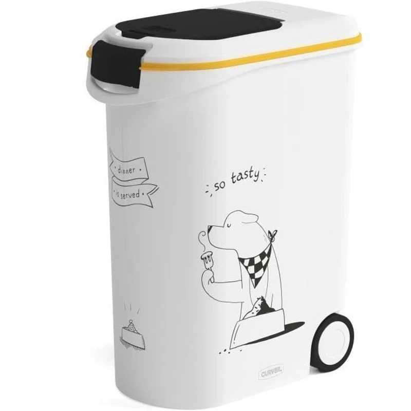CURVER Conteneur a croquettes pour chien a roulettes 20 kg - 54L - Le diner et servi