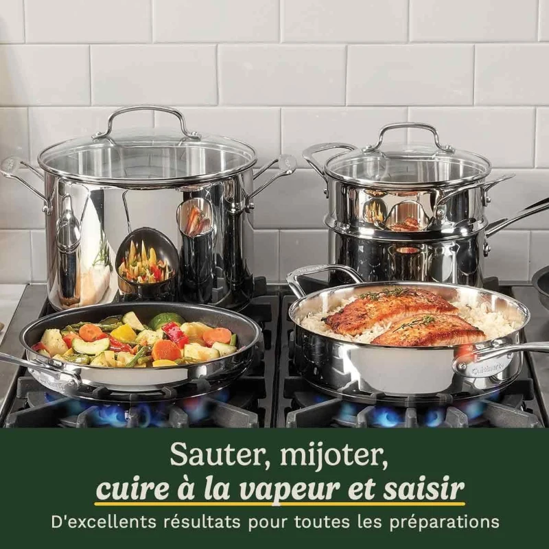 Batterie de cuisine - Tous feux dont induction - CUISINART - 77-11G - Acier inoxydable - 11 pieces