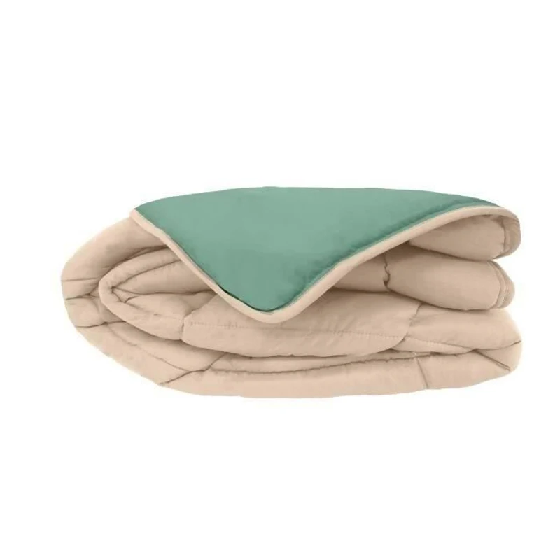 POYET MOTTE Couette Microfibre 400g/m² CALGARY - 140 x 200 cm - Gris galet et Vert lac