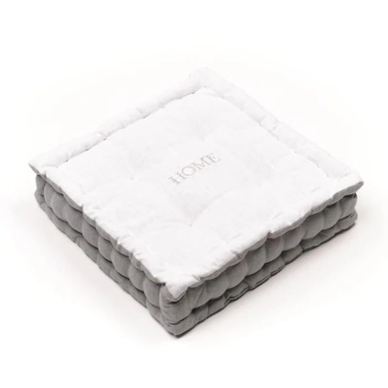 Coussin de sol - TODAY - CHARME - Slub x Chambray x Broderie Capucine - 40 x 40 x 10 cm