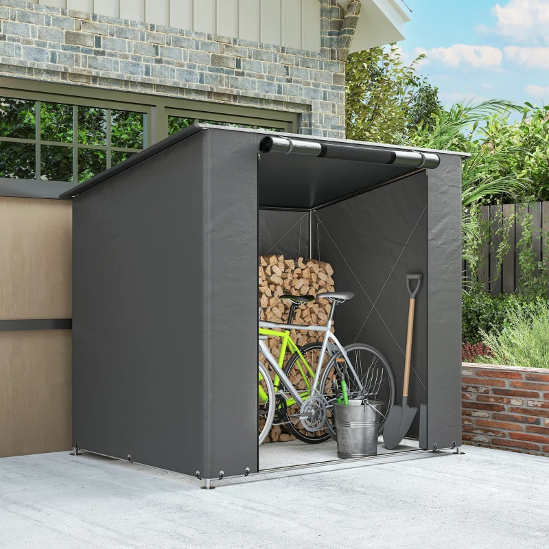 Outsunny Abri de garage 1,9x1,2 m Imperméable Abri avec porte zippée enroulable et fenêtre de ventilation Gris foncé
