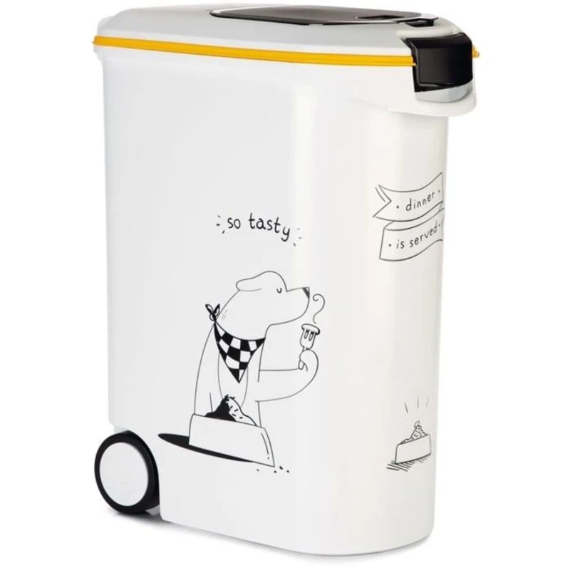 CURVER Conteneur a croquettes pour chien a roulettes 20 kg - 54L - Le diner et servi