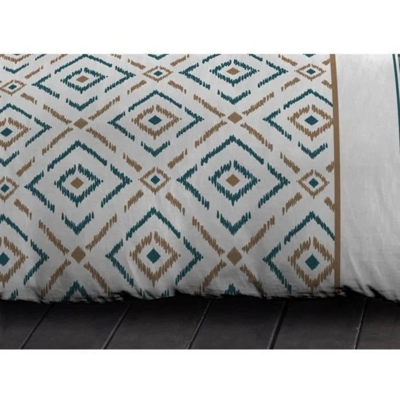 Parure de couette microfibre Ethno - 1 housse de couette 240x260 cm + 2 taies d'oreiller 63x63 cm - Bleu Canard - HOME LINGE