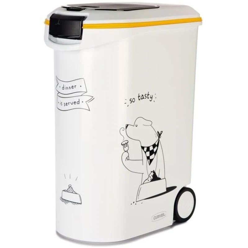 CURVER Conteneur a croquettes pour chien a roulettes 20 kg - 54L - Le diner et servi