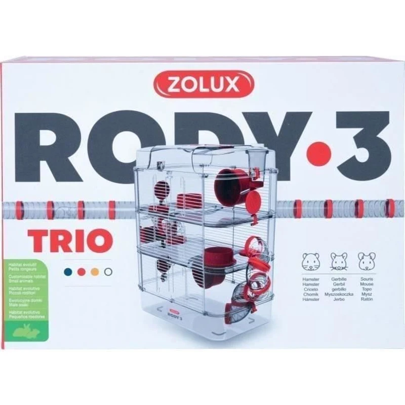 Cage sur 3 étages ZOLUX - Rody3 trio - Pour hamsters, souris et gerbilles - L 41 x p 27 x h 53 cm - Grenadine