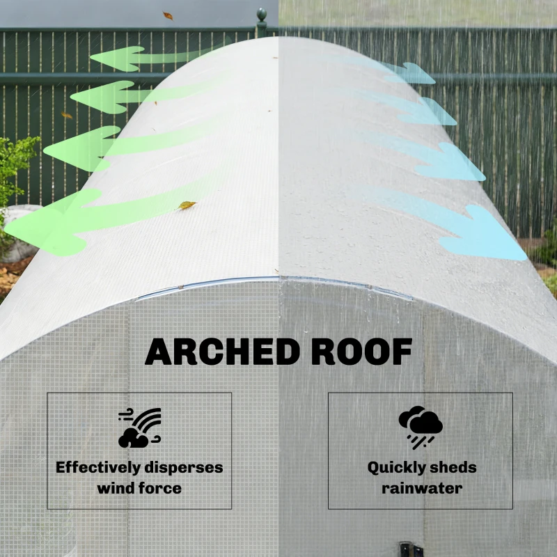 Outsunny Serra a Tunnel 6x3x2 m con Porta a Cerniera 12 Finestre con Zanzariera e Struttura in Acciaio Zincato Bianco