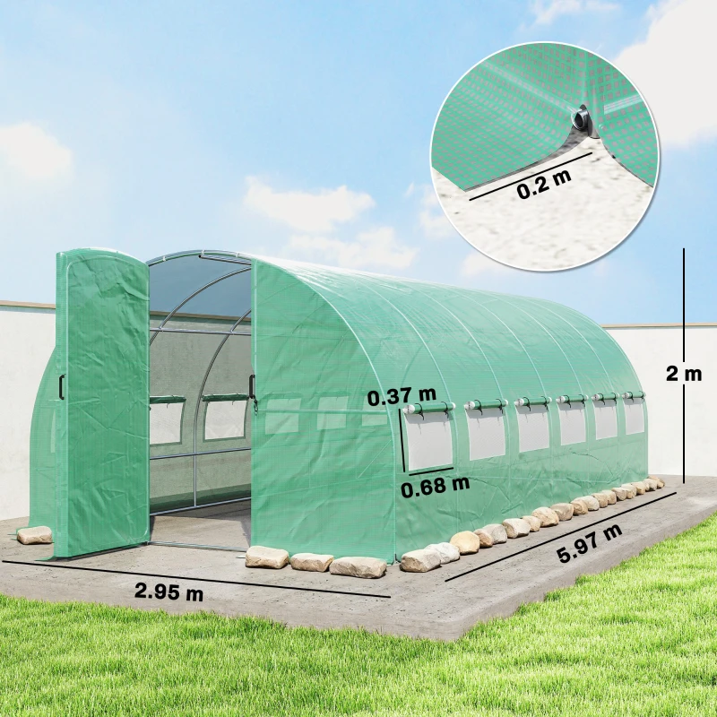 Outsunny Serra a Tunnel 6x3x2 m con Porta a Battente 12 Finestre con Zanzariera e Struttura in Acciaio Zincato Verde