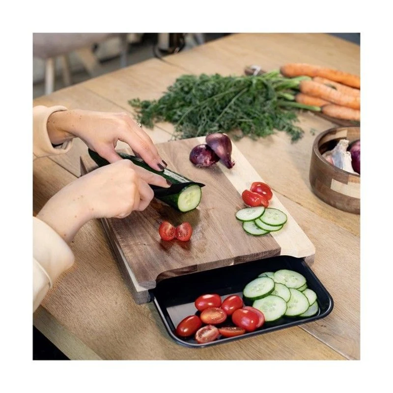 Planche a découper - LIVOO - MES155 - Bois acacia FSC - 36,5 x 27,5 cm - Bac récupérateur amovible