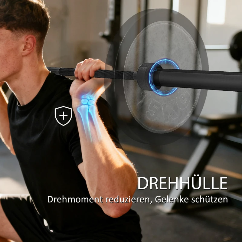 SPORTNOW Hantelstange, 180 cm Olympiastange, Stahl, 200 kg Tragkraft, Schwarz