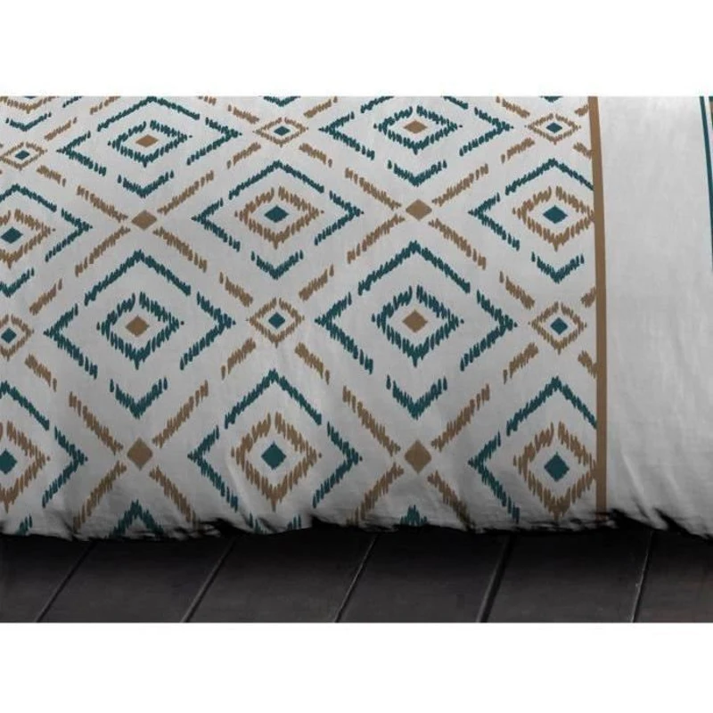 Parure de couette Microfibre ETHNO 220x240cm et 2 taies d'oreillers 63x63cm Bleu Canard